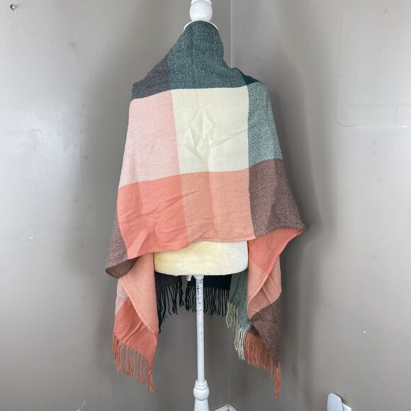 Unisex Multicolored Plaid Acrylic Fringe Scarf 70” x 24” Inches - Picture 15 of 16